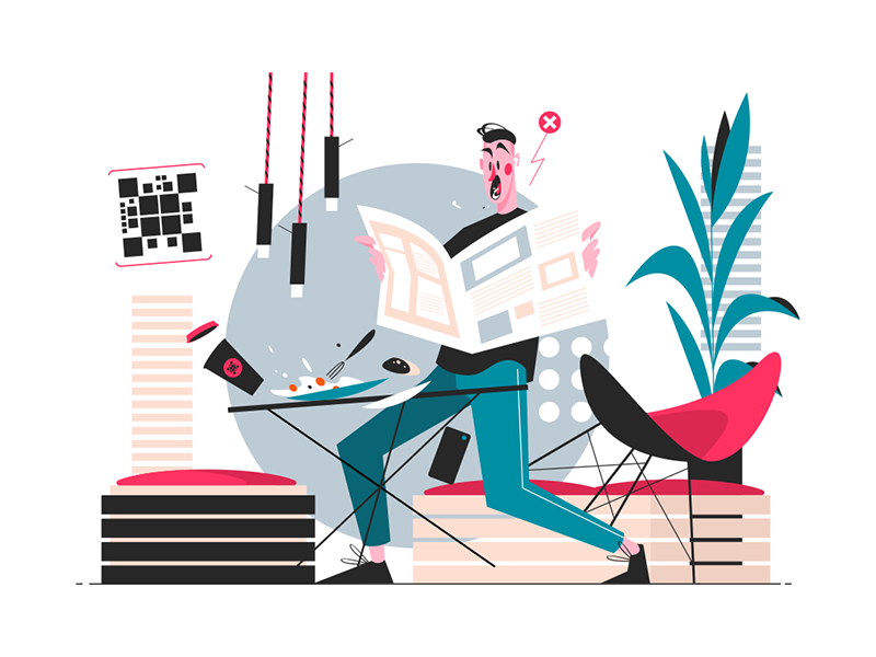Guy reading morning newspaper kit8 flat vector illustration character.png