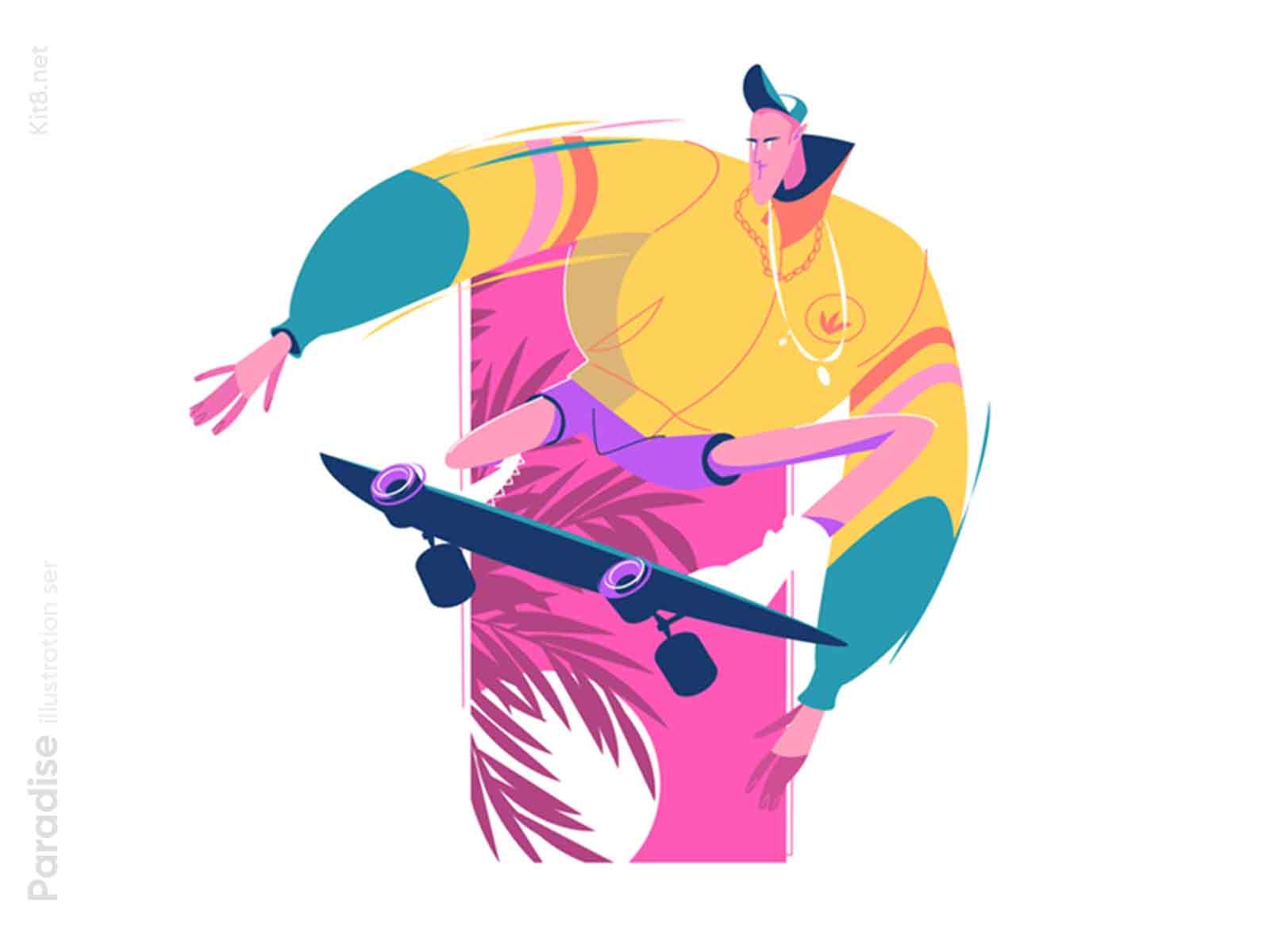 Guy riding skateboard illustration sport ride guy summer skate leasure.jpg