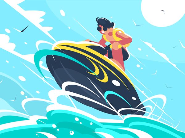 Guy riding water scooter character amusement sport active sea scooter.png