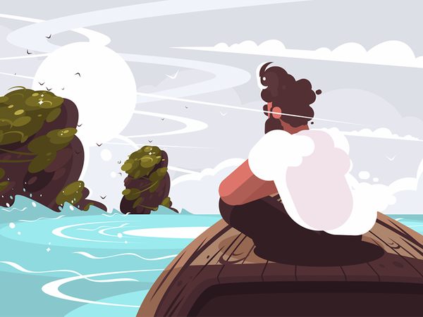 Guy sitting on boat character wooden boat water sea guy illustration v.png
