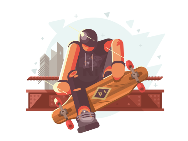 Guy with longboard city urban board longboard skate guy man character.png