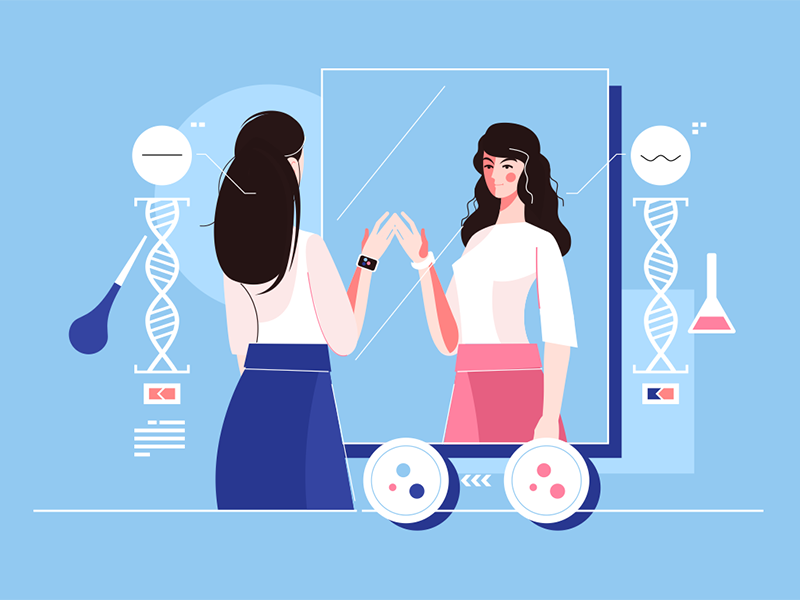 Hair genetic engineering kit8 flat vector illustration character woman.png