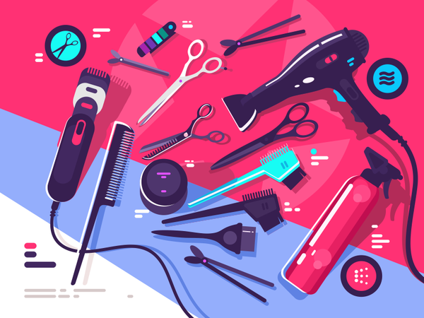Hairdressing tools scissors brush hairbrush dryer hair tool hairdressi.png