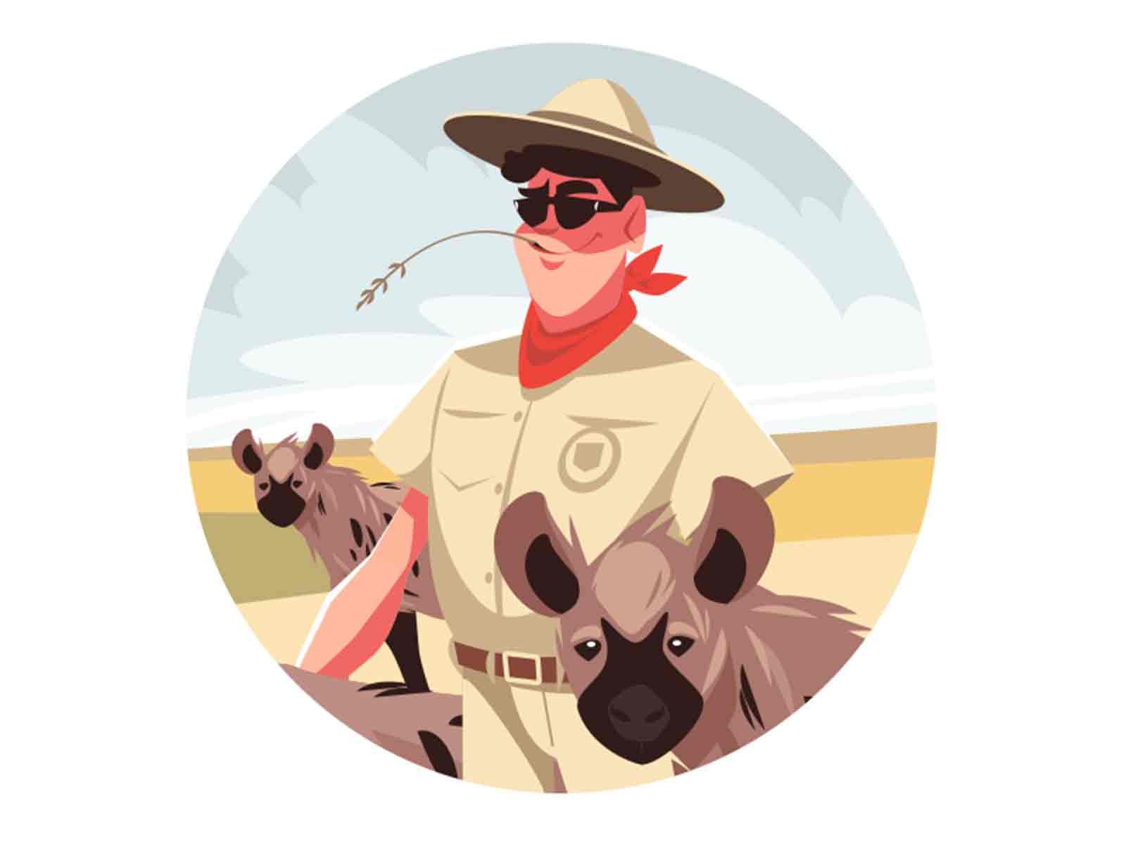 Happy safari visitor man sunnyday nature animals hyena africa safari g.jpg