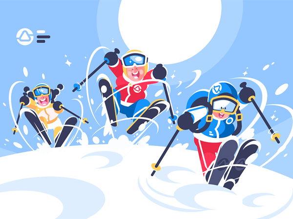 Happy children skiing character sport mountain snowy ski kids smiling.png
