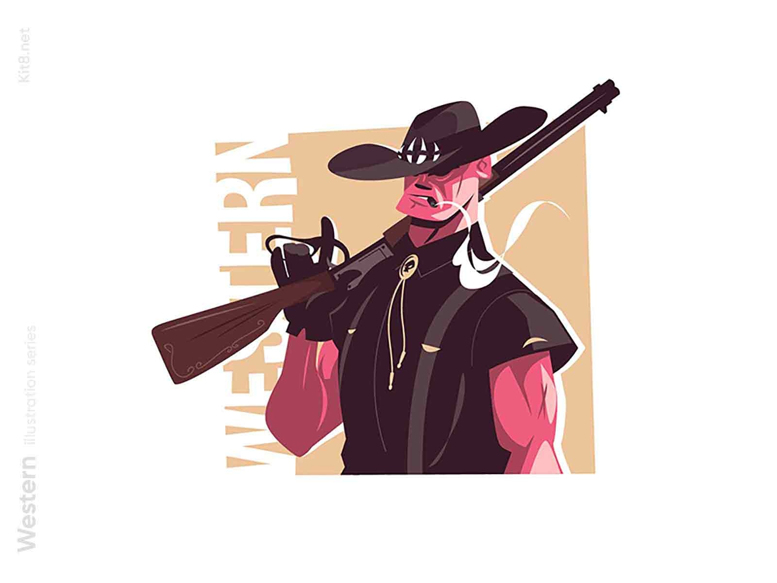 Head hunter character illustration cowboy warrior gun hunter wildwest.jpg