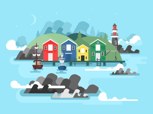 Harbour sea building house port illustration vector flat kit8.png