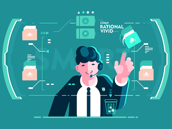 Headset employee working on computer character man interface screen bu.png
