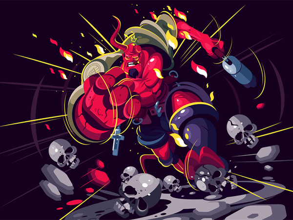 Hellboy gun comics warrior man character flat vector illustration kit8.png
