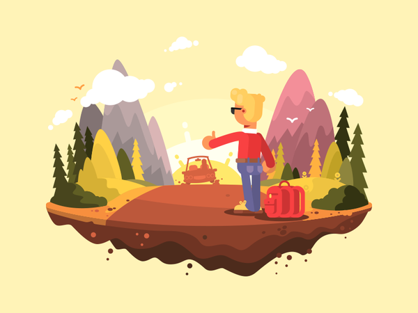 Hitchhiking highway tourist travel road adventure hitchhiker character.png