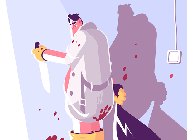 Horror maniac with knife and bag character killing blood dagger man kn.png