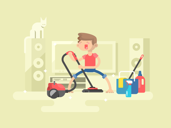 House cleaning vacuum cleaner cleaning house character man boy illustr.png