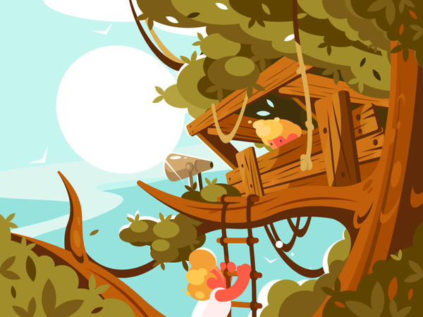 House On Tree character children ladder summer wooden wood tree house.png