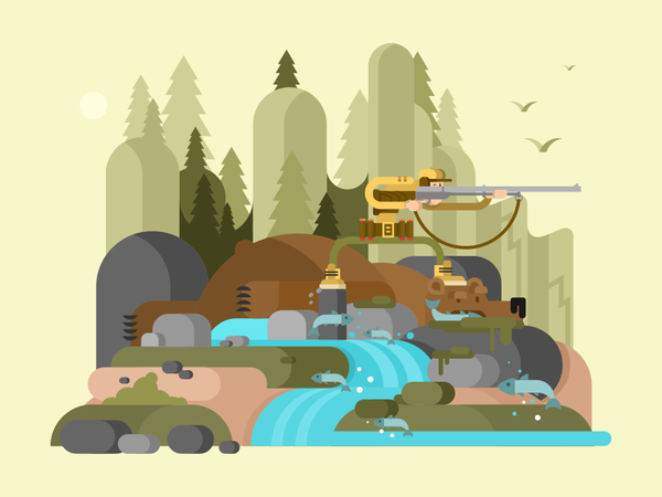 Hunter bear character river gun wood bear hunter illustration vector f.png