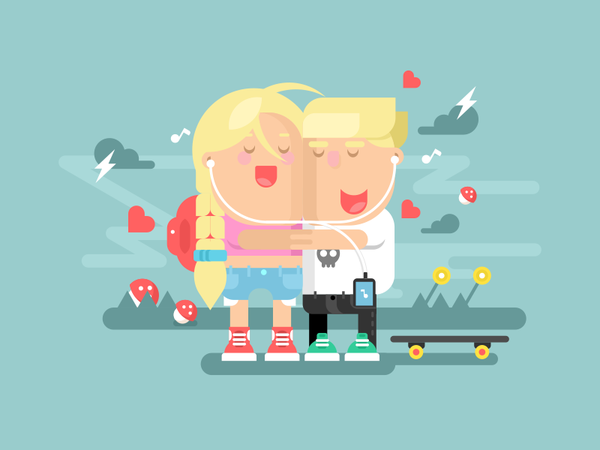 In love listen music boy girl love character illustration vector flat.png