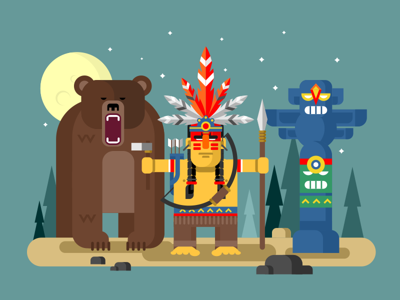 Injun character with bear bear injun apache cartoon indian feather ame.png
