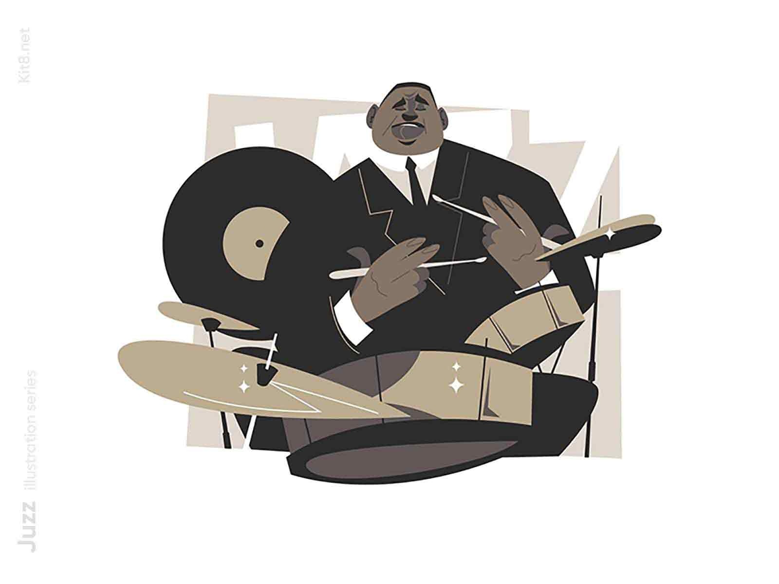 Jazz drummer character illustration american afro black performer band.jpg