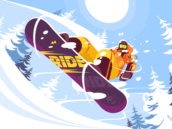 Jumping snowboarder in trendy suit character sport winter sportswear m.png
