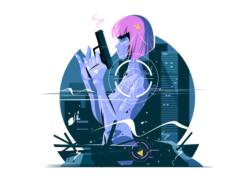 Killer woman with gun kit8 flat vector illustration character woman gu.png