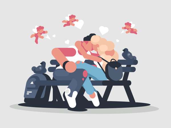 Kiss On The Park character park valentine couple bench kiss girlfriend.png