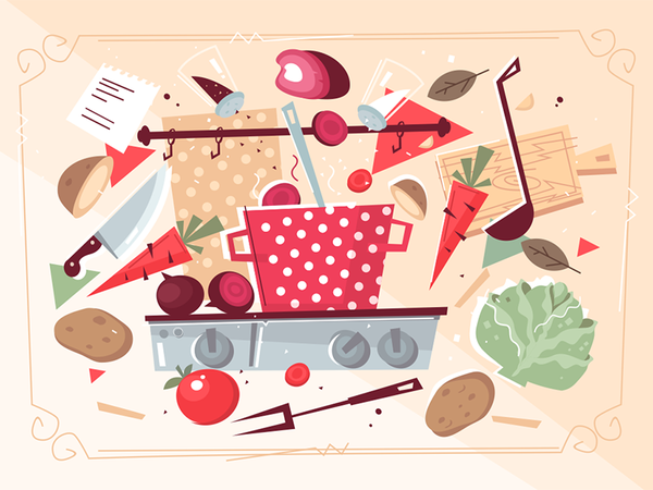 Kitchen pattern with food and kitchenware kit8 flat vector illustratio.png