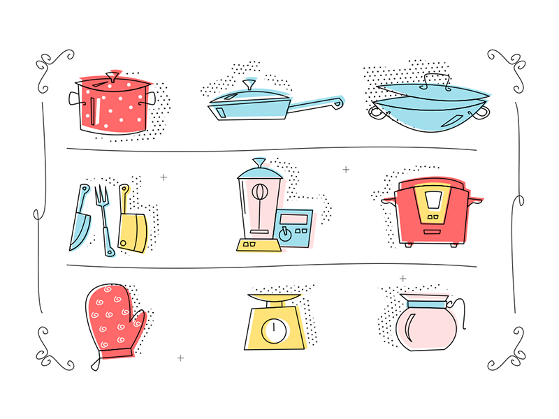 Kitchenware icons set kit8 flat vector illustration frying saucepan se.png