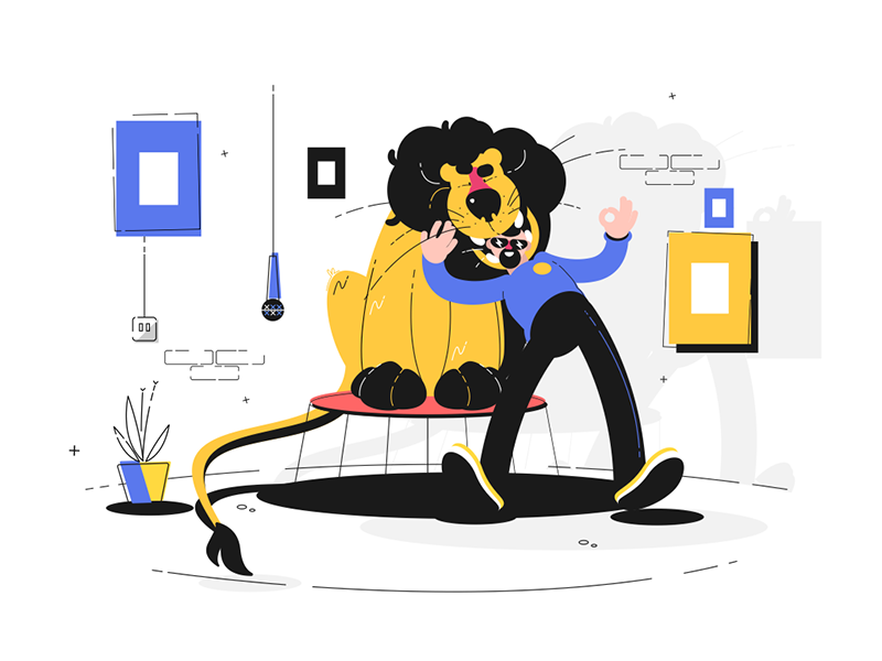 Lion holding mans head in mouth kit8 flat vector illustration characte.png