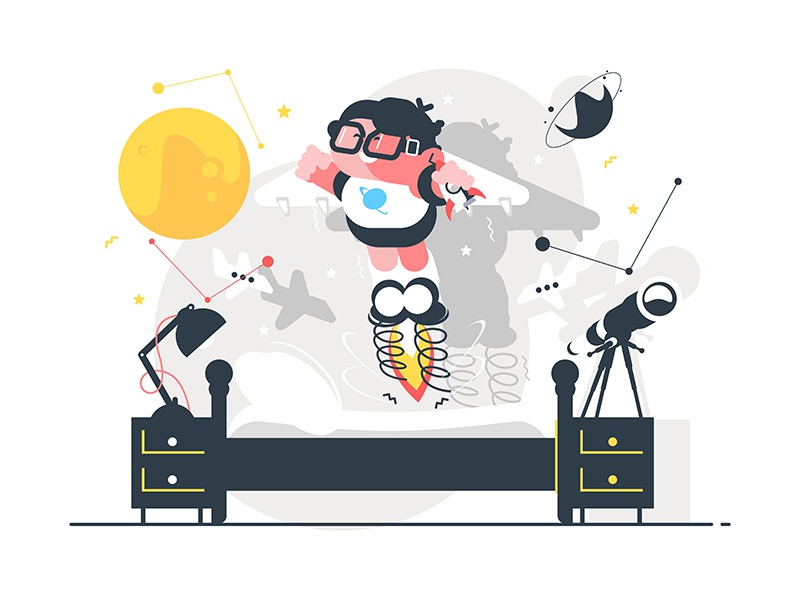 Little boy imagines he fly in space kit8 flat vector illustration char.jpg