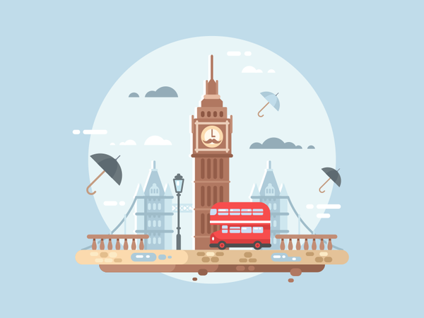 London urban bus bridge tower london city illustration vector flat kit.png