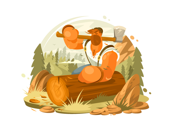Lumberjack tree serious wood forest lumberjack beard ax man illustrati.png