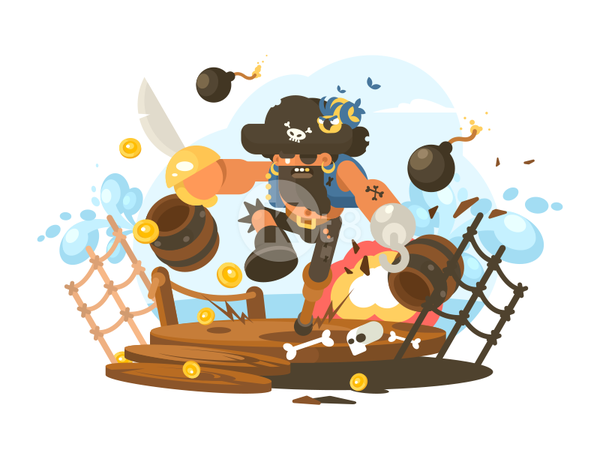 Mad pirate bone sailor skull hand captain cartoon hook pirate illustra.png