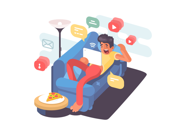 Lying on couch leisure internet technology home man tablet sofa couch.png
