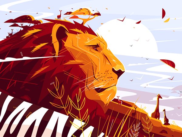 Majestic lion on safari kit8 flat vector illustration character giraff.png