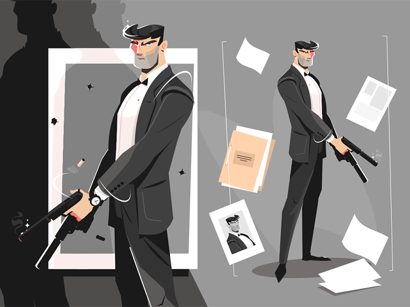Male spy with handgun kit8 flat vector illustration character handgun.png