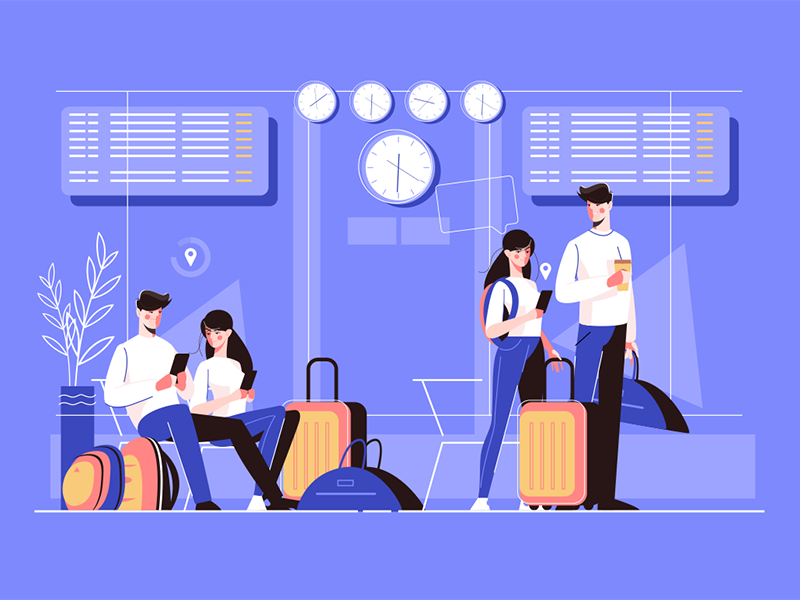 Man and woman in airport kit8 flat vector illustration character peopl.png