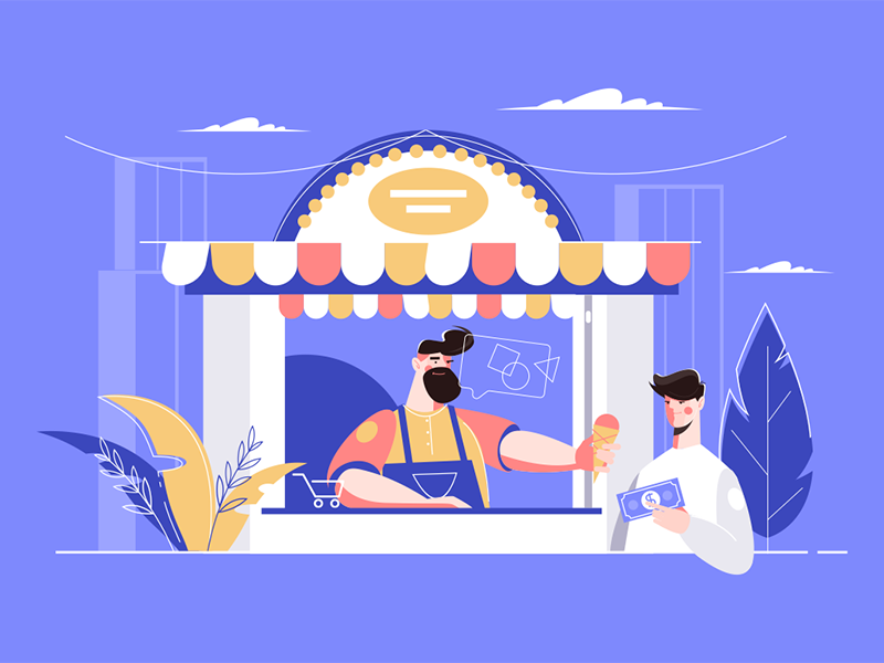 Man buying ice-cream in kiosk kit8 flat vector illustration character.png