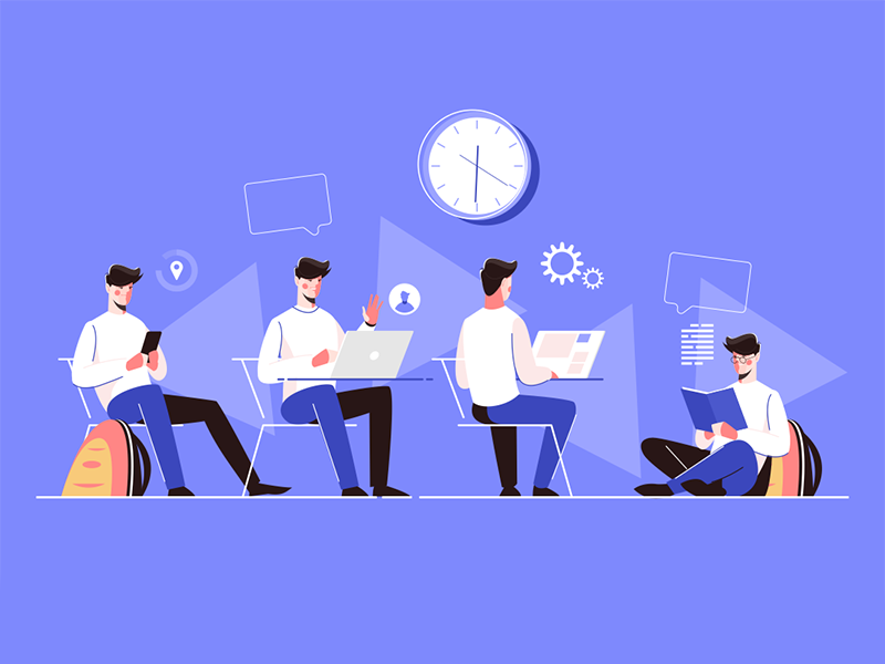Man character doing different activities kit8 flat vector illustration.png