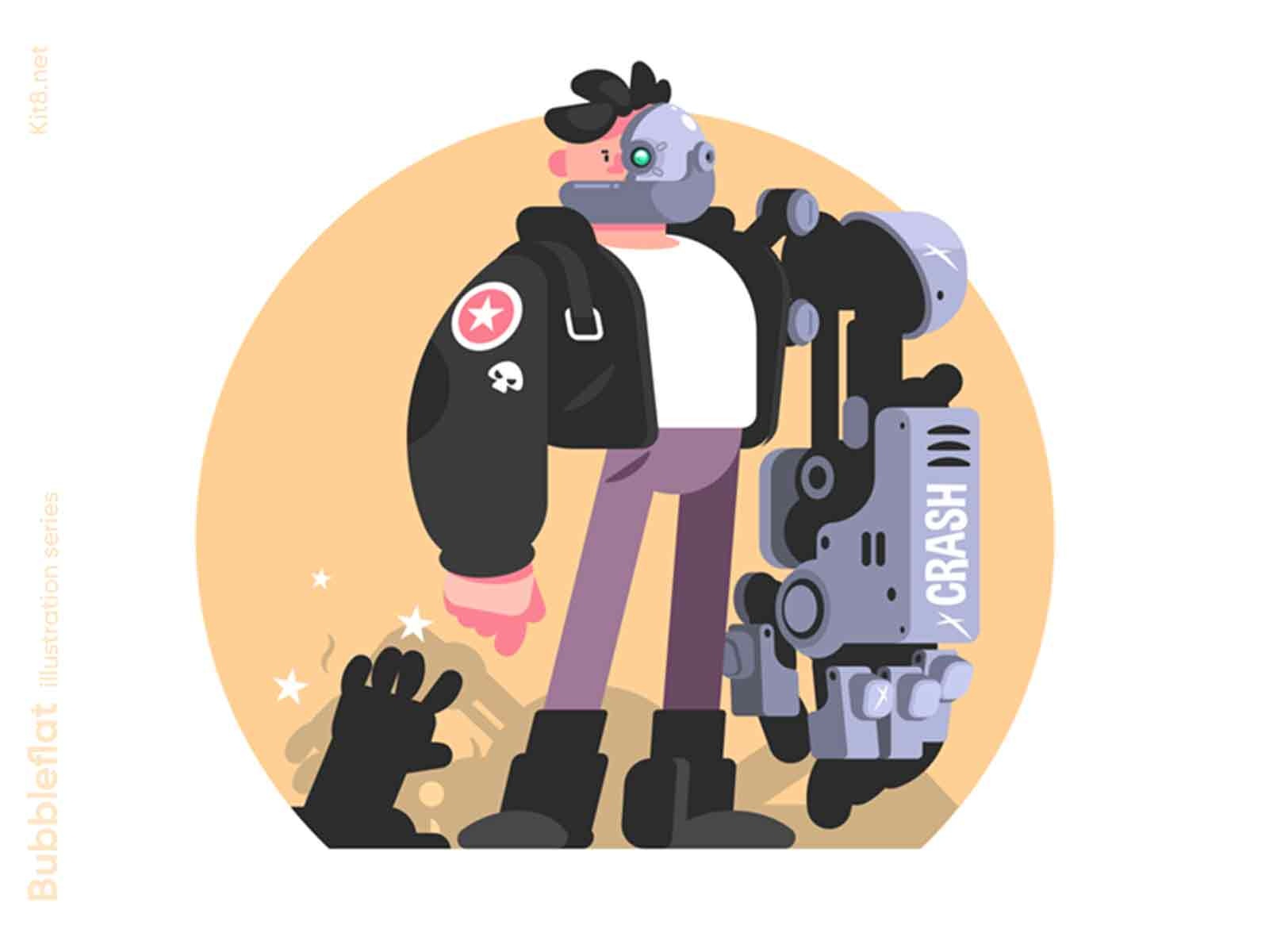 Man cyborg illustration mecha crush robot cyborg man character flat ve.jpg