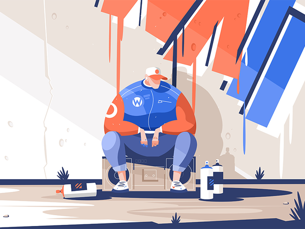 Man finishing draw new graffiti on wall character painter wall graffit.png