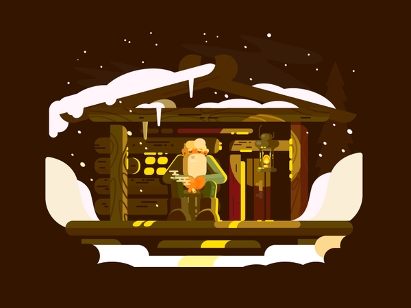 Man forester porch snow house beard man forester illustration vector f.png