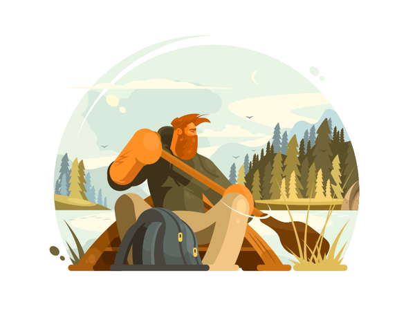 Man in canoe boat outdoor kayak man water paddle canoe sport illustrat.png