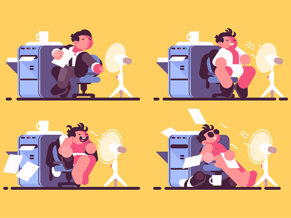 Man in office cooled by fan character air cool enjoys worker fan offic.png