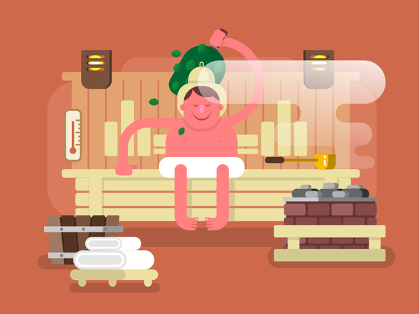 Man in sauna steam character steam sauna man illustration actor flat k.png