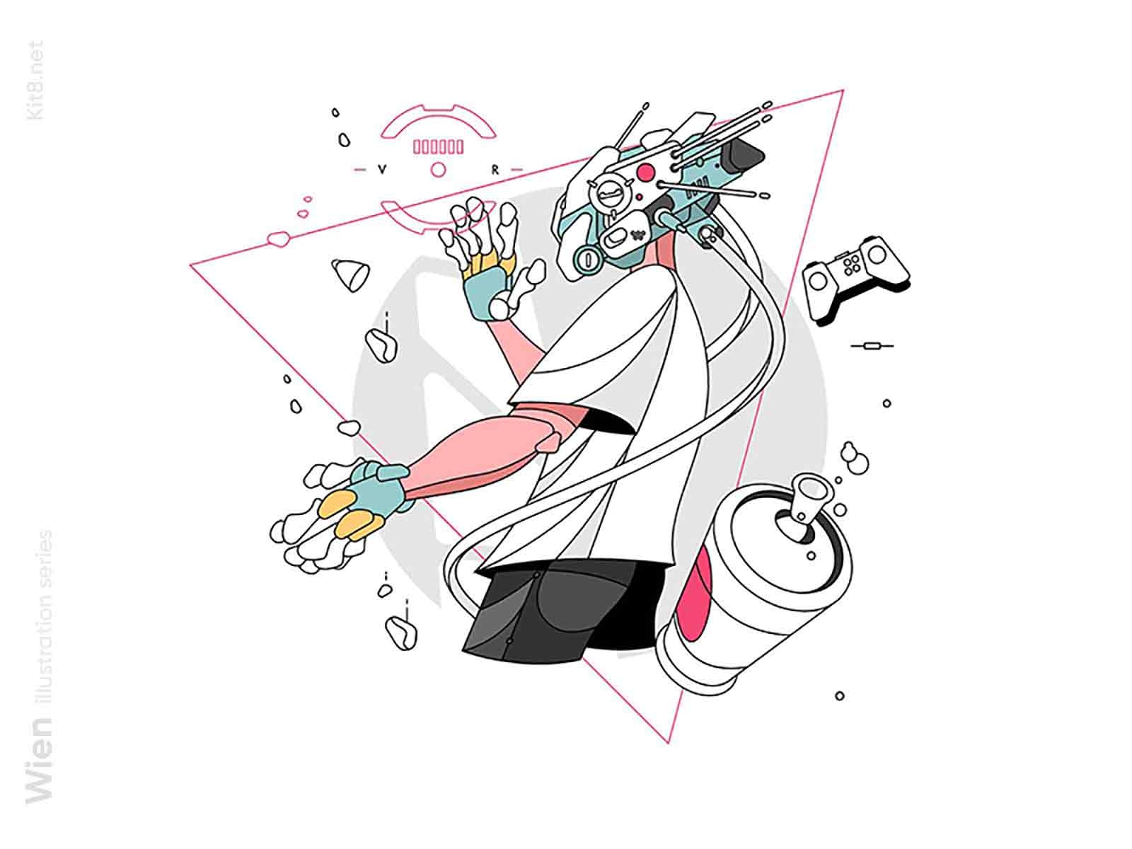 Man in VR headset illustration gaming game man character flat vector i.jpg
