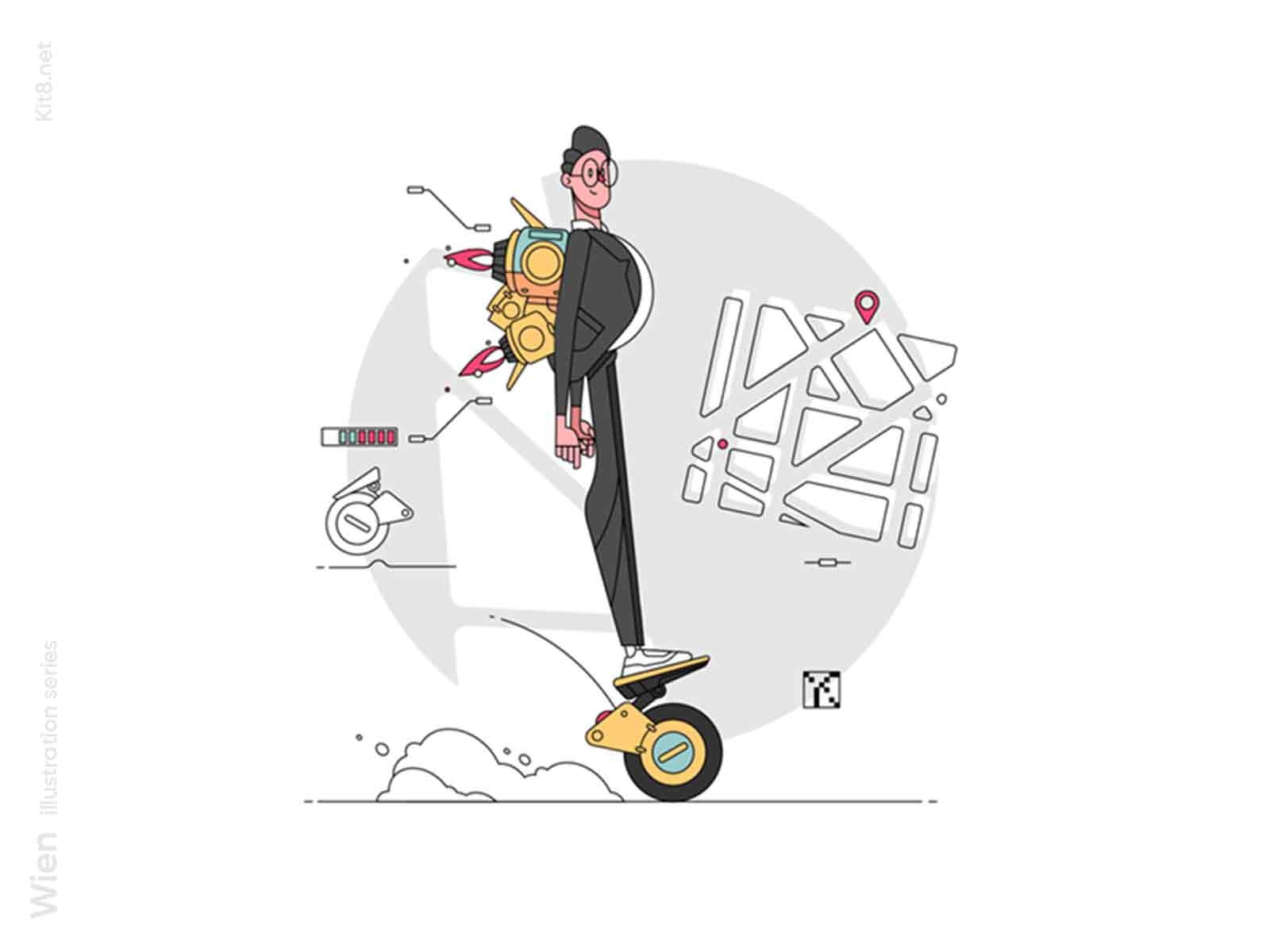 Man riding on hoverboard illustration scooter self-balancing light dri.jpg