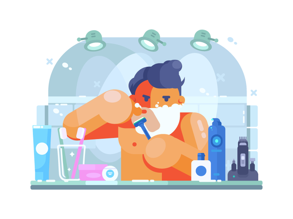 Man Shaves shaving hygiene razor face shaver male morning bathroom ill.png