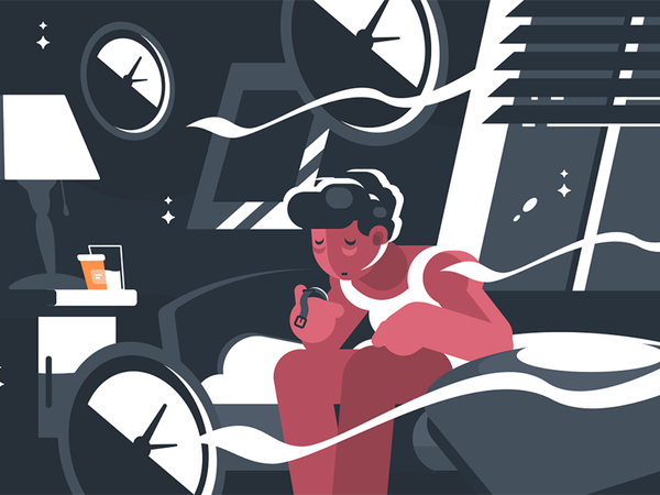 Man suffers from insomnia character night sleepy tired bed insomnia ma.png