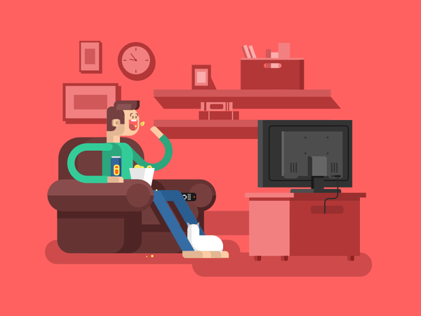 Man watching TV chair room popcorn character tv watching man illustrat.png
