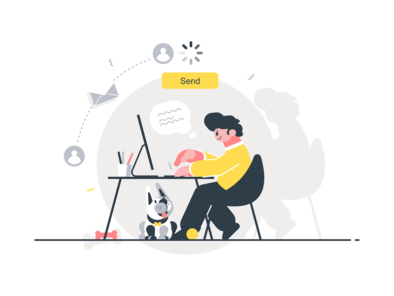 Man writing letter kit8 flat vector illustration character desk sittin.png