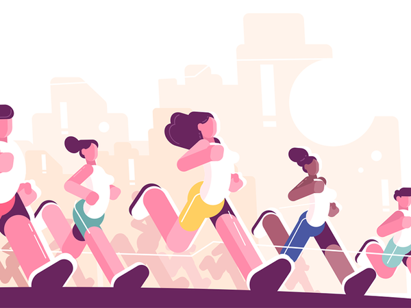 Men and women training to marathon character runner people jogging mar.png